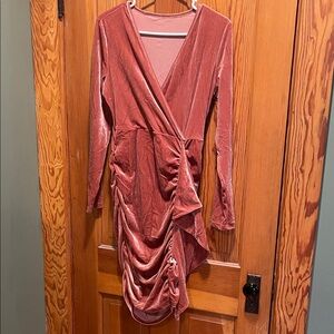 SHEIN Velvet Wrap Dress in Pink